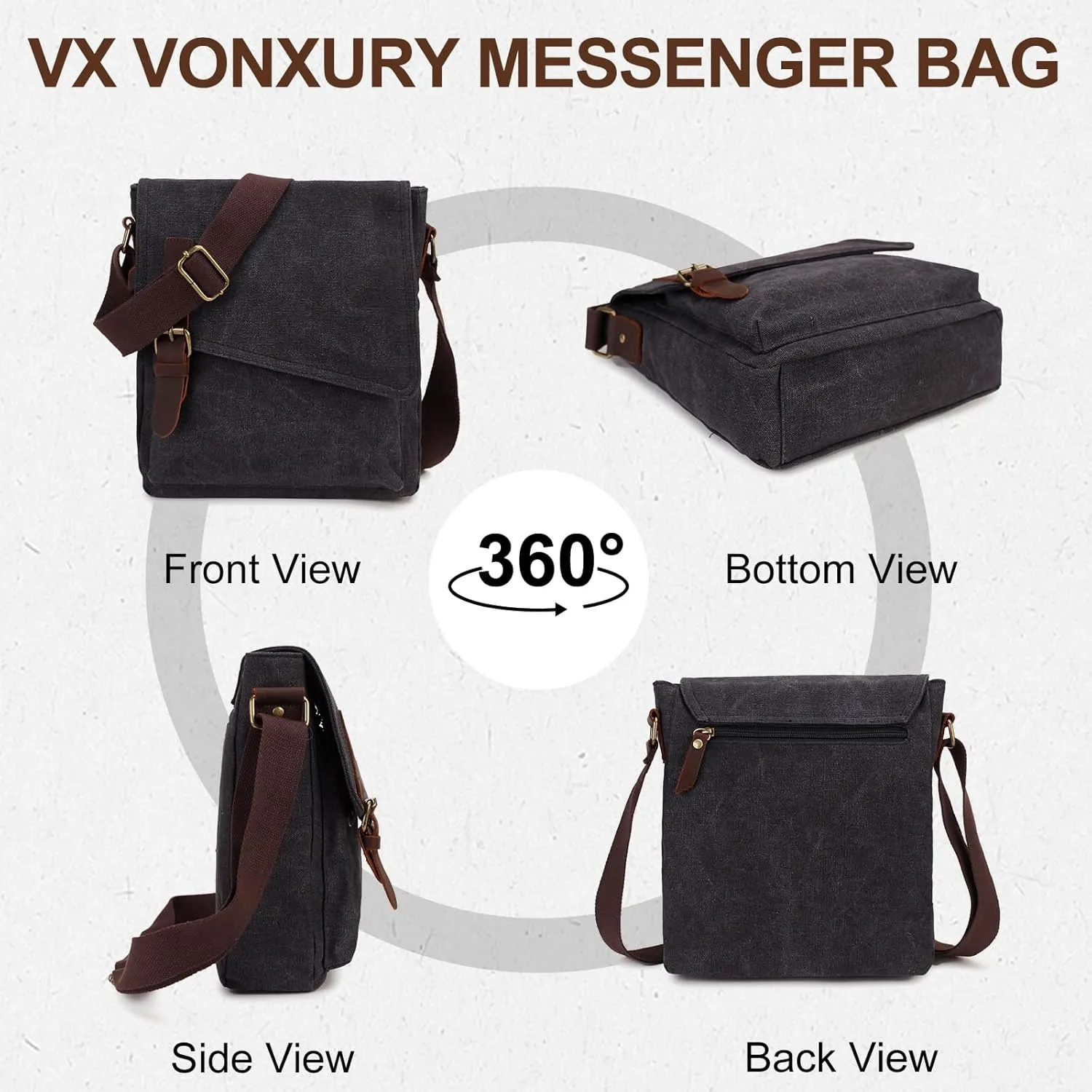 Small Messenger Bag,VONXURY Water Resistant Shoulder Bag Canvas Crossbody Purse for Women Men