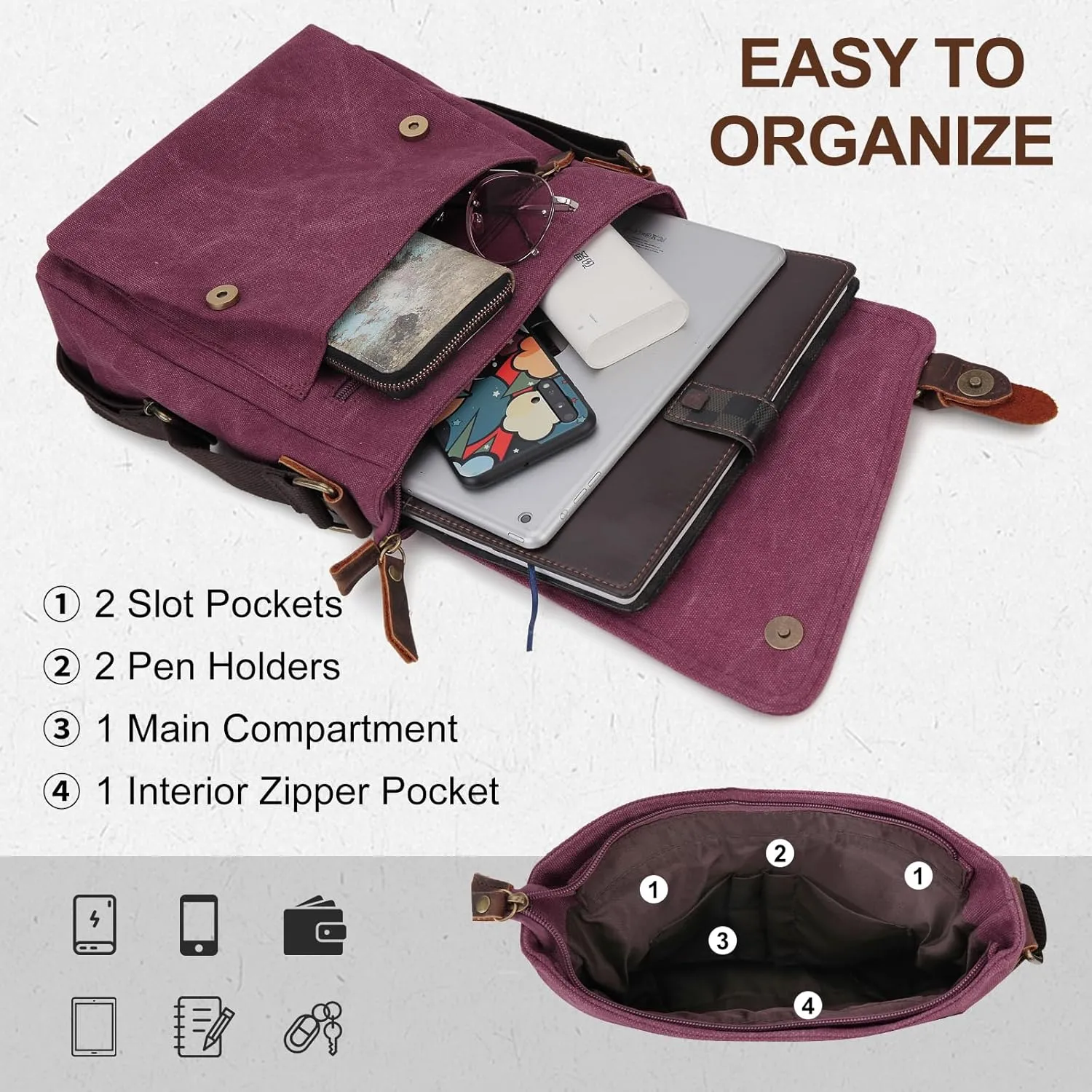 Small Messenger Bag,VONXURY Water Resistant Shoulder Bag Canvas Crossbody Purse for Women Men