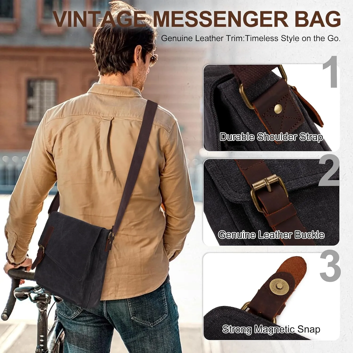 Small Messenger Bag,VONXURY Water Resistant Shoulder Bag Canvas Crossbody Purse for Women Men