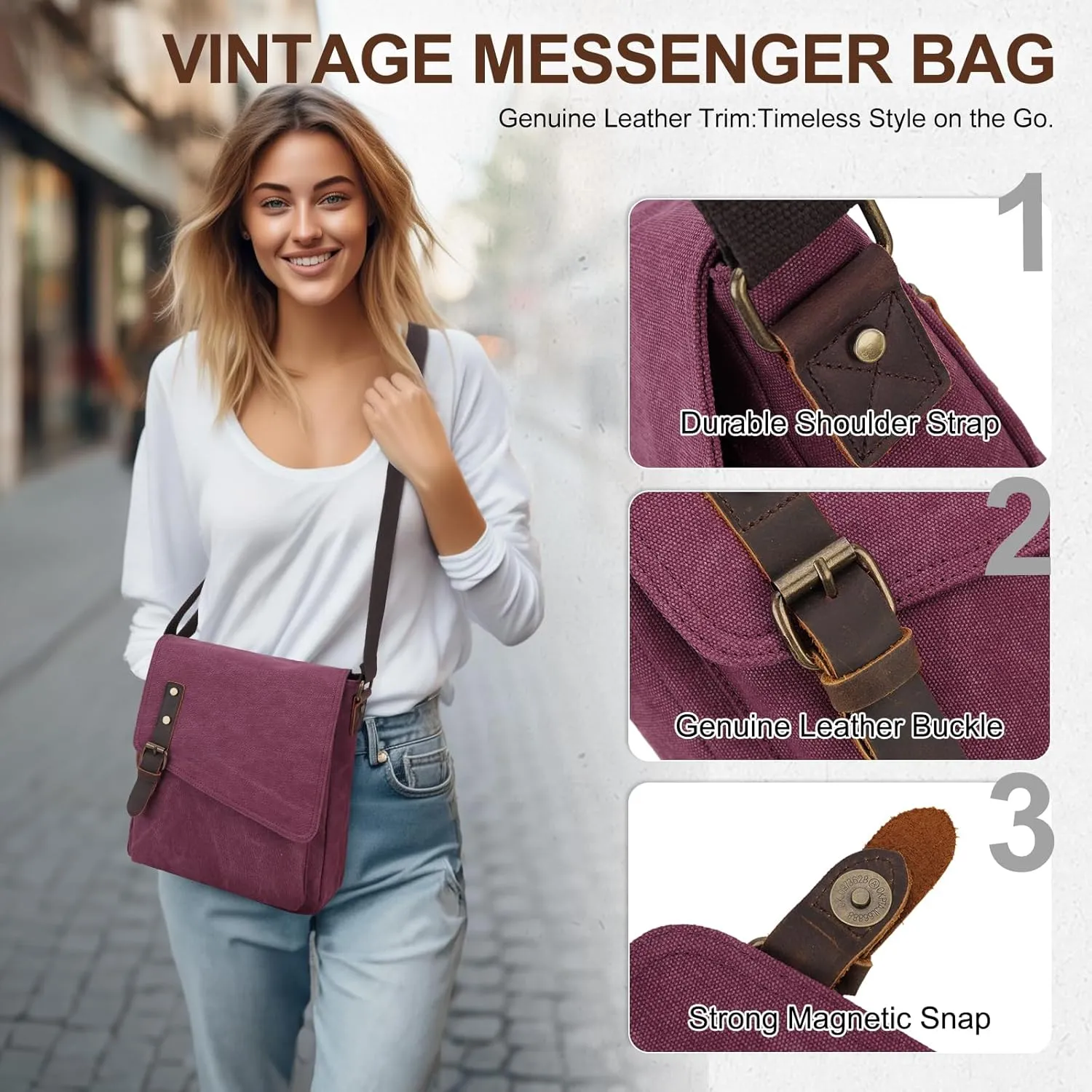 Small Messenger Bag,VONXURY Water Resistant Shoulder Bag Canvas Crossbody Purse for Women Men