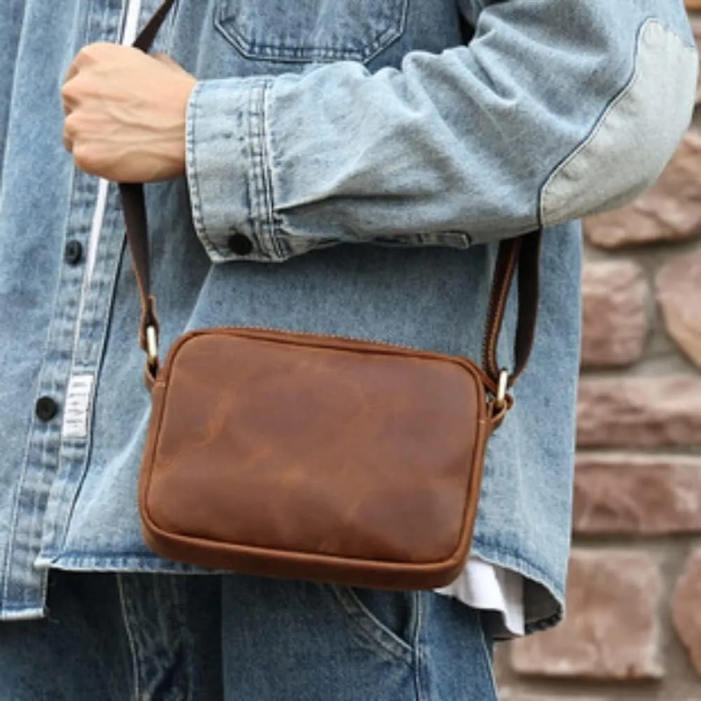 Small Size Sling Shoulder Mobile Phone Casual Purse Genuine Leather Crossbody for Men Messenger Bags
