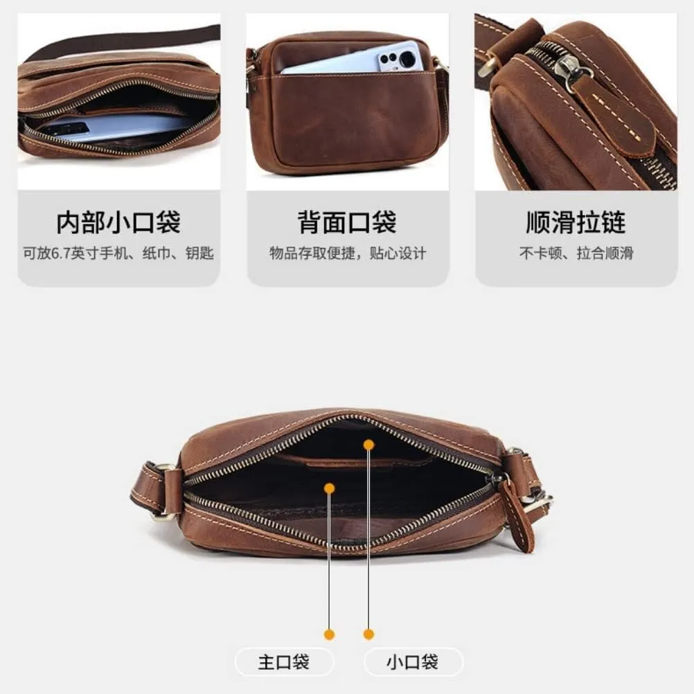 Small Size Sling Shoulder Mobile Phone Casual Purse Genuine Leather Crossbody for Men Messenger Bags