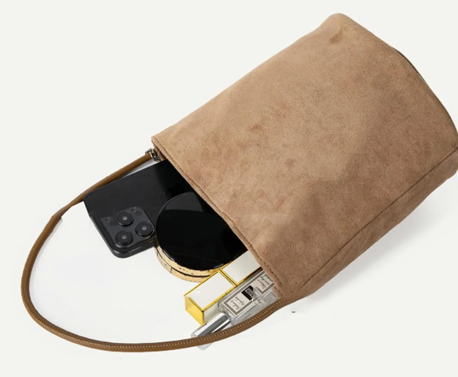 Small Suede Tote Shoulder Bags For Women Slouchy Satchel Womens Bucket Purses Retro Handbag Work Travel Fall