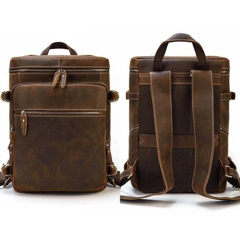Soft Leather Travel Backpack 15.6 In Laptop Daypacks For