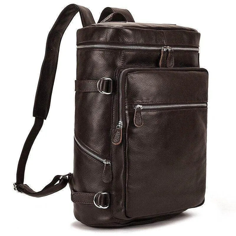 Soft Leather Travel Backpack 15.6 In Laptop Daypacks For
