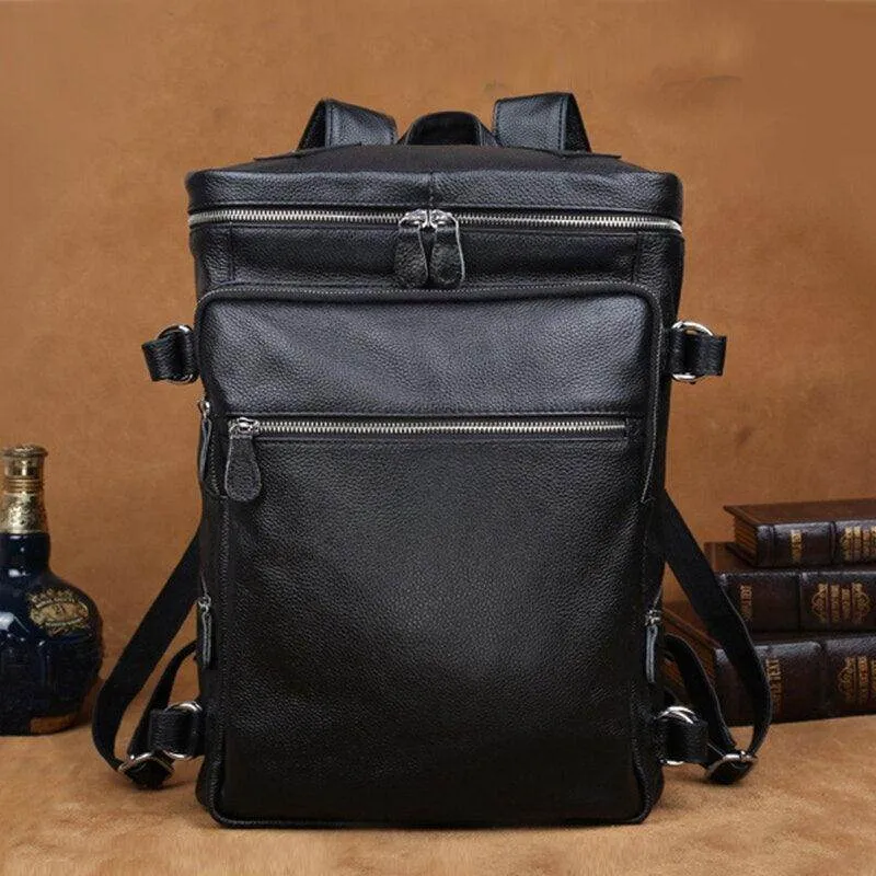 Soft Leather Travel Backpack 15.6 In Laptop Daypacks For