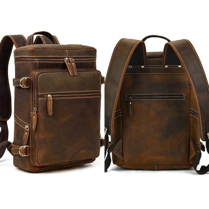 Soft Leather Travel Backpack 15.6 In Laptop Daypacks For