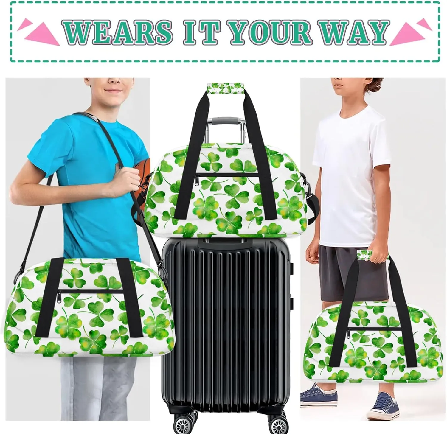 St. Patricks Day 18 inch Small Gym Bag for Women and Men, Lightweight Carry On Weekender Bag Mini Duffel Bag for Travel Sports Workout