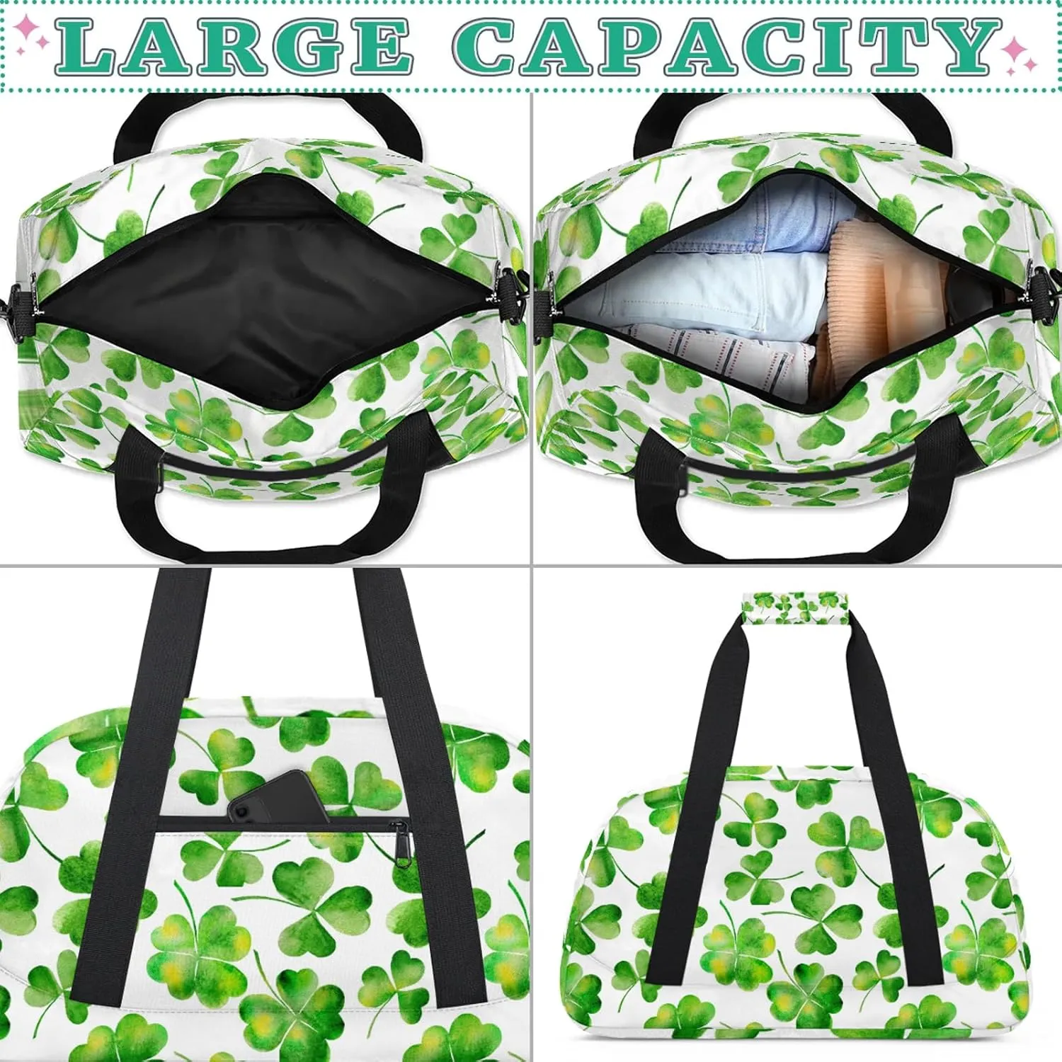 St. Patricks Day 18 inch Small Gym Bag for Women and Men, Lightweight Carry On Weekender Bag Mini Duffel Bag for Travel Sports Workout