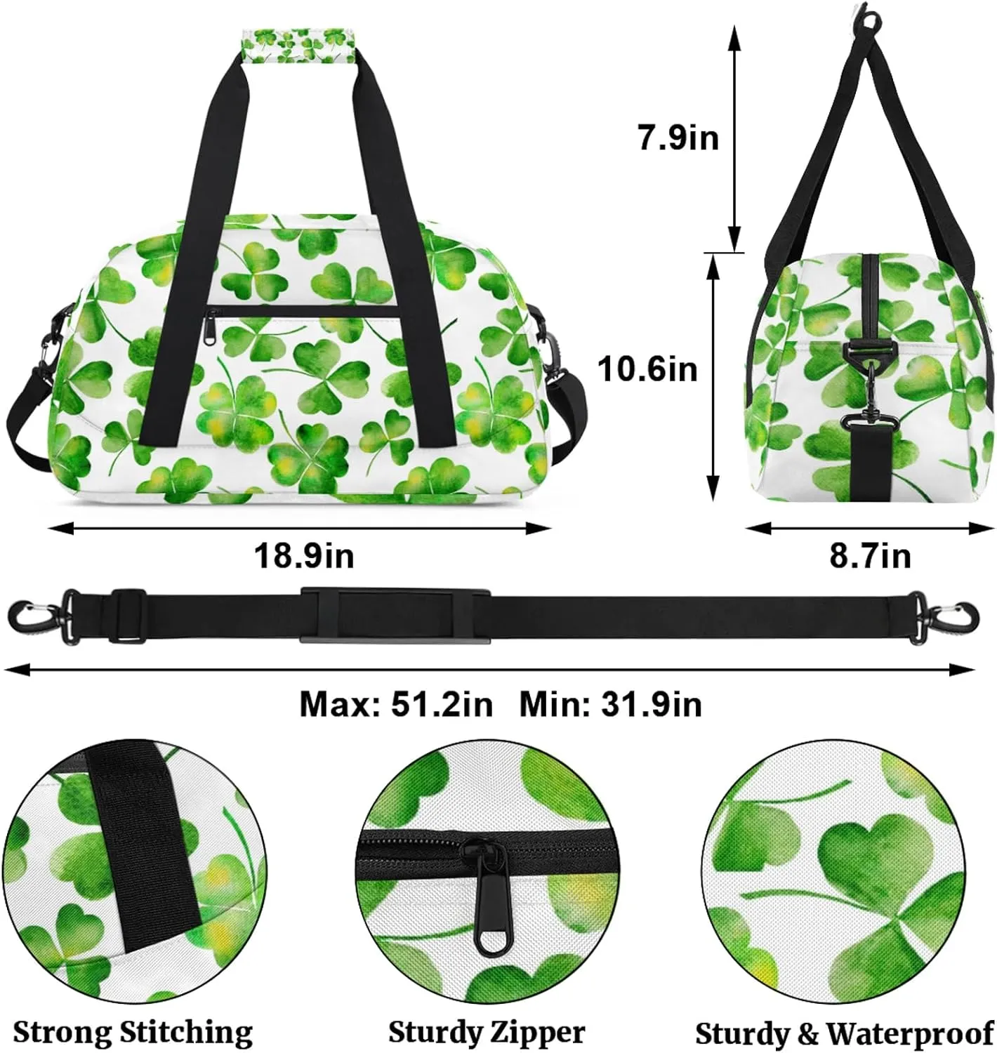 St. Patricks Day 18 inch Small Gym Bag for Women and Men, Lightweight Carry On Weekender Bag Mini Duffel Bag for Travel Sports Workout