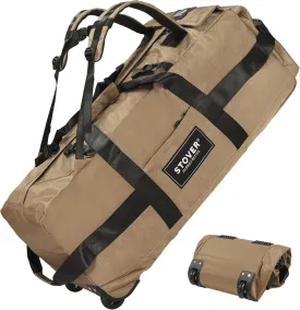 STOVER 80L Rolling Duffel Bag with Wheels, Extra Large 31 Inch Durable Travel Duffle Bag- Rugged, Collapsible, Rollable Design w/Shoulder Straps- Use as Luggage or Backpack for Men/Women (Tan)