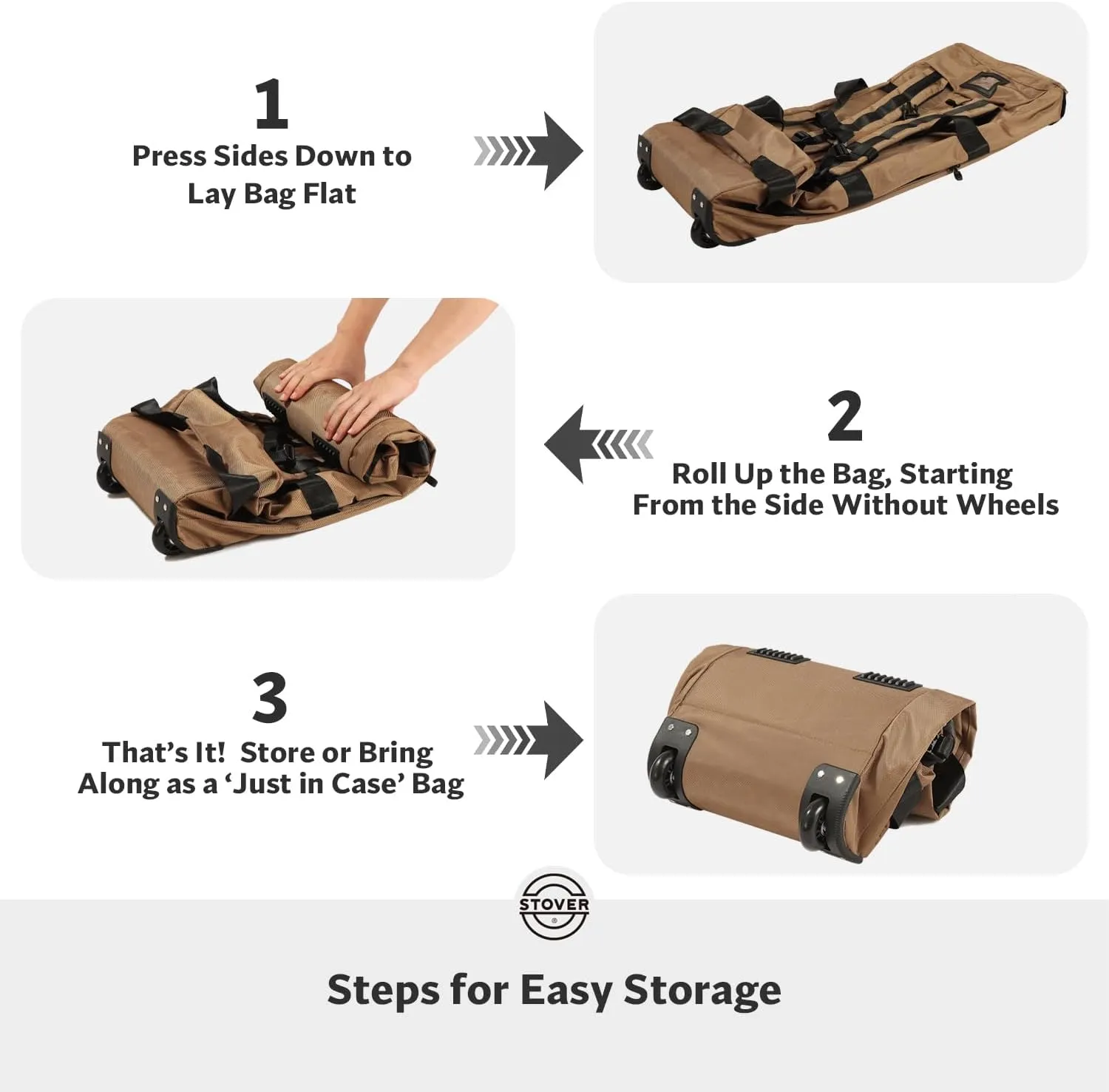 STOVER 80L Rolling Duffel Bag with Wheels, Extra Large 31 Inch Durable Travel Duffle Bag- Rugged, Collapsible, Rollable Design w/Shoulder Straps- Use as Luggage or Backpack for Men/Women (Tan)
