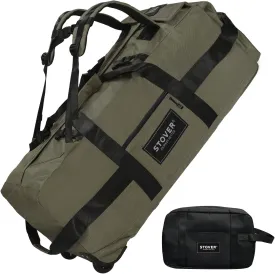 STOVER 80L Rolling Duffel Bag with Wheels, Large 31 Inch Durable Travel Duffle   Toiletry Bag, Heavy Duty, Packable, Foldable w/Shoulder Straps- Use as Luggage or Backpack, Men/Women (Green)