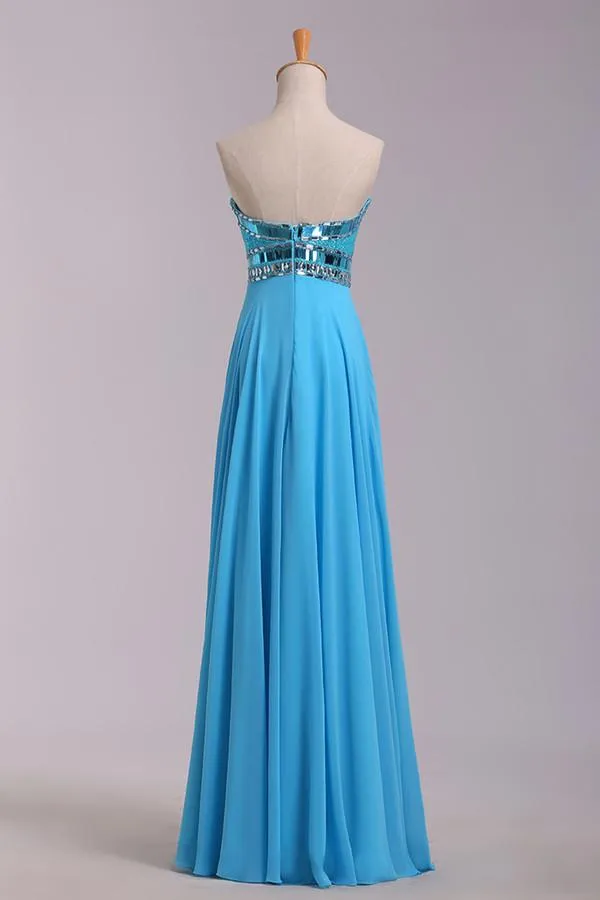 Strapless Long Beaded Open Back Chiffon Modest Prom Dresses PFP1244