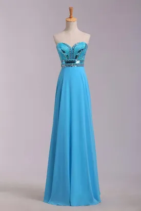 Strapless Long Beaded Open Back Chiffon Modest Prom Dresses PFP1244