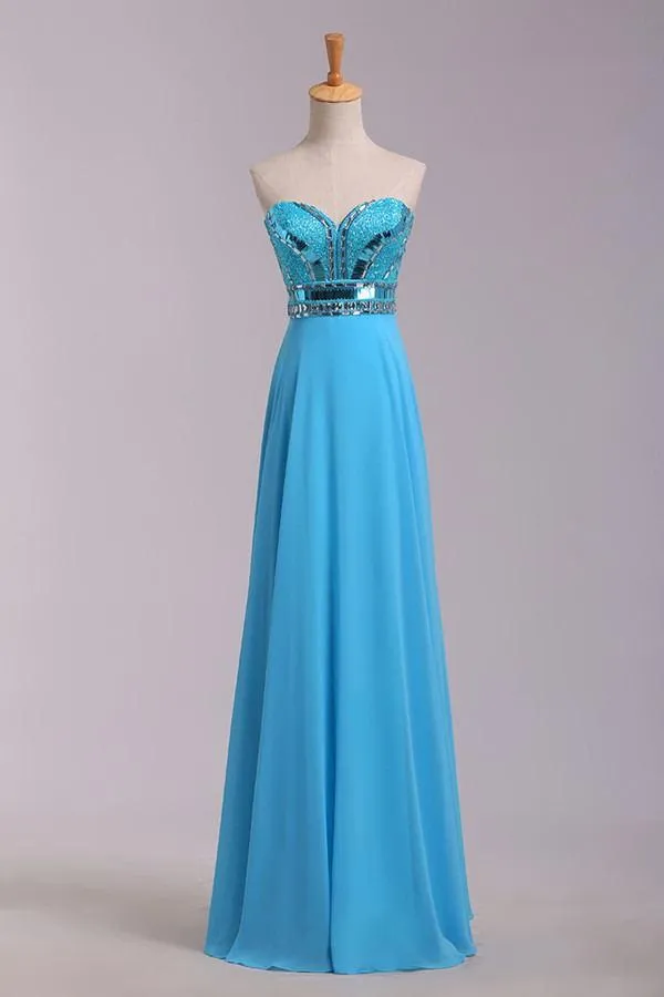 Strapless Long Beaded Open Back Chiffon Modest Prom Dresses PFP1244