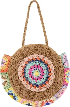 Straw Bags for Women Large Beach Tote Bag Floral Crochet Woven Shoulder Purse Summer Handbag