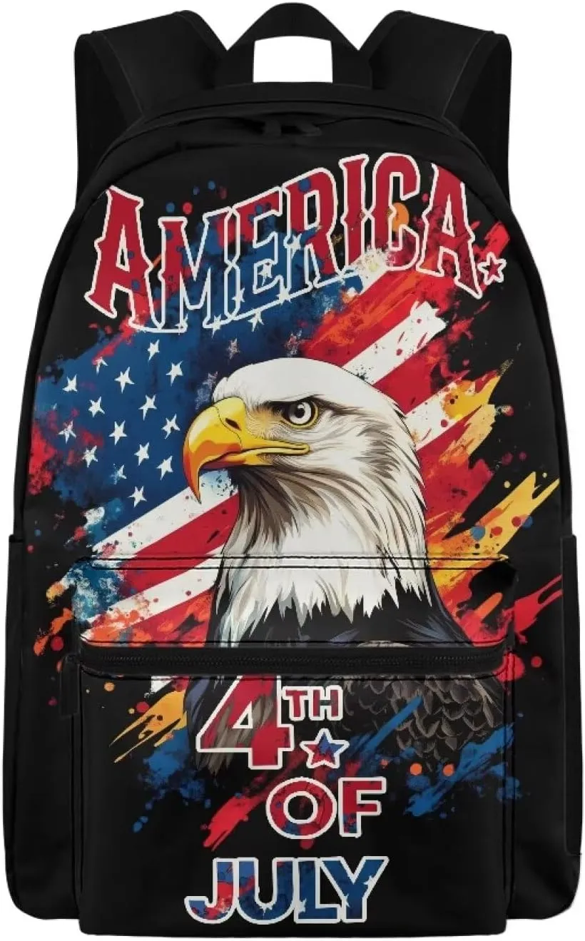 Stylish Commuter Backpack for Mens Trendy Eagle American Flag Zippered Top Handle Quick-Access Pocket Casual Daypack Purse with Adjustable Strap for Outdoor