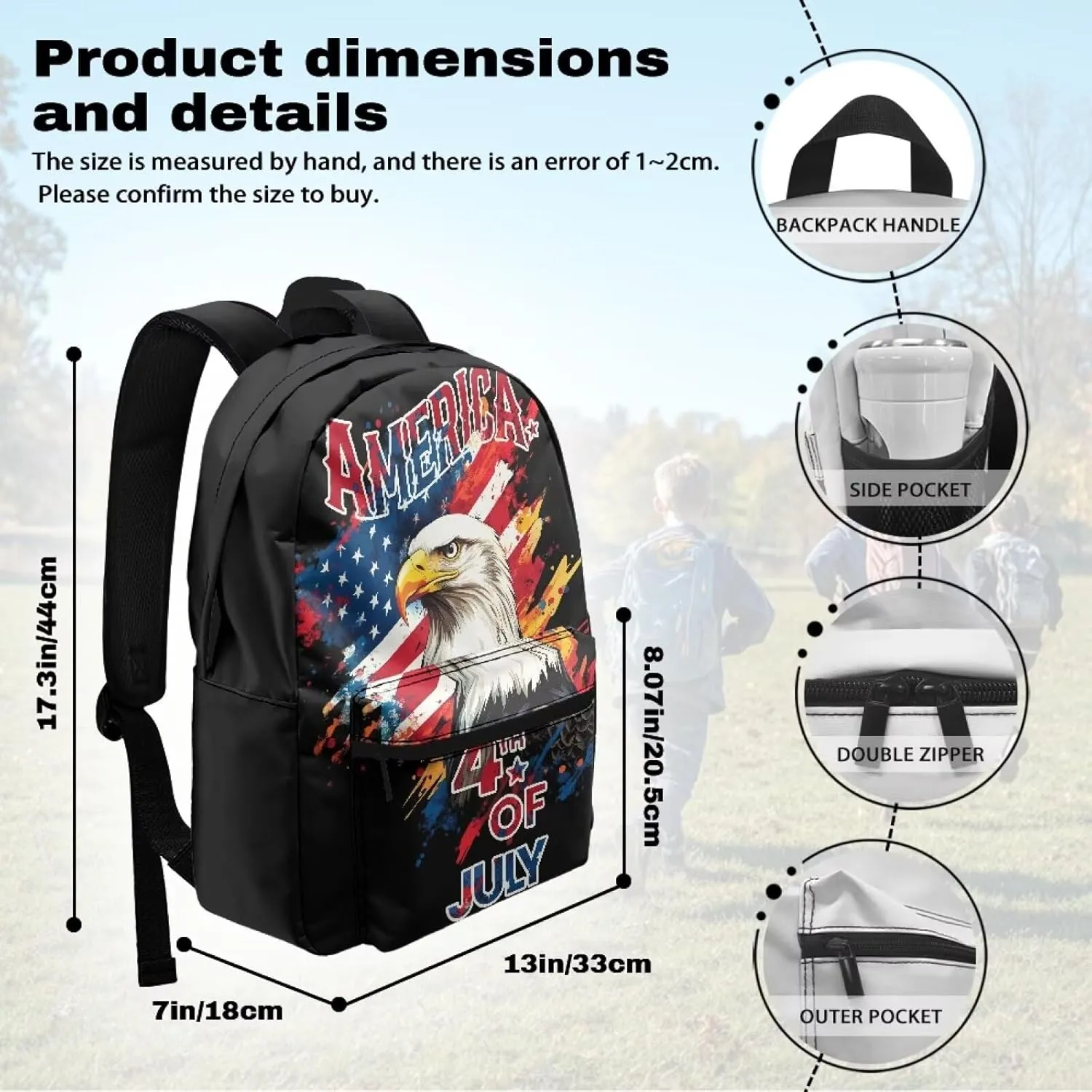 Stylish Commuter Backpack for Mens Trendy Eagle American Flag Zippered Top Handle Quick-Access Pocket Casual Daypack Purse with Adjustable Strap for Outdoor