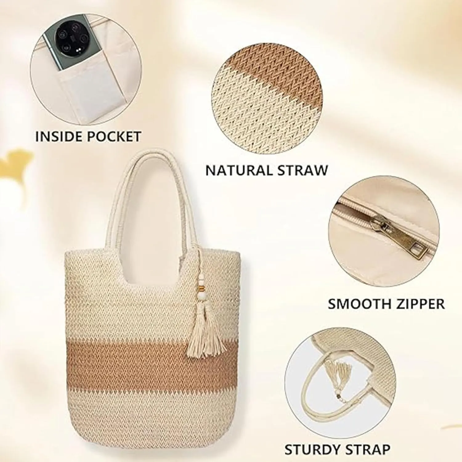 Summer Beige Cotton Knitted Shoulder Bag bags for 2025, Bohemian Hobo Crochet Beach bag Casual Designer Purse for Women