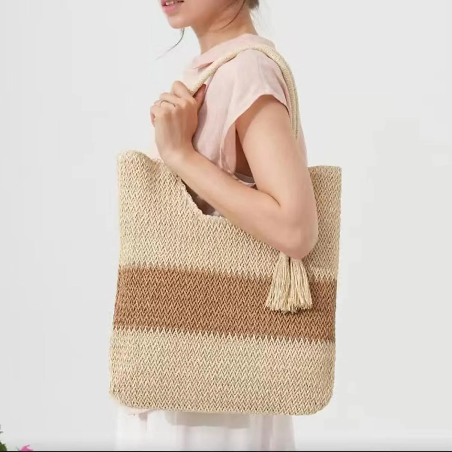 Summer Beige Cotton Knitted Shoulder Bag bags for 2025, Bohemian Hobo Crochet Beach bag Casual Designer Purse for Women