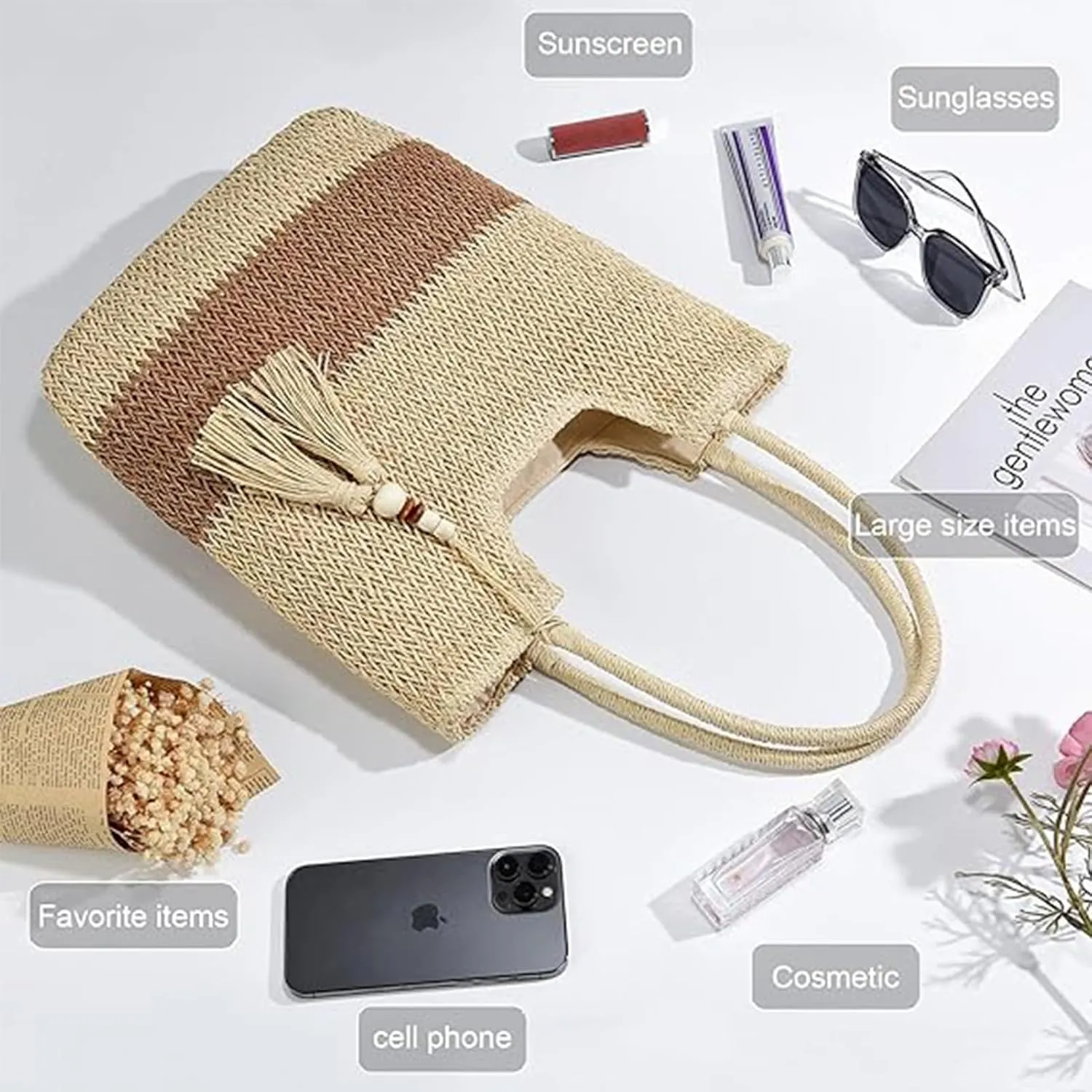 Summer Beige Cotton Knitted Shoulder Bag bags for 2025, Bohemian Hobo Crochet Beach bag Casual Designer Purse for Women