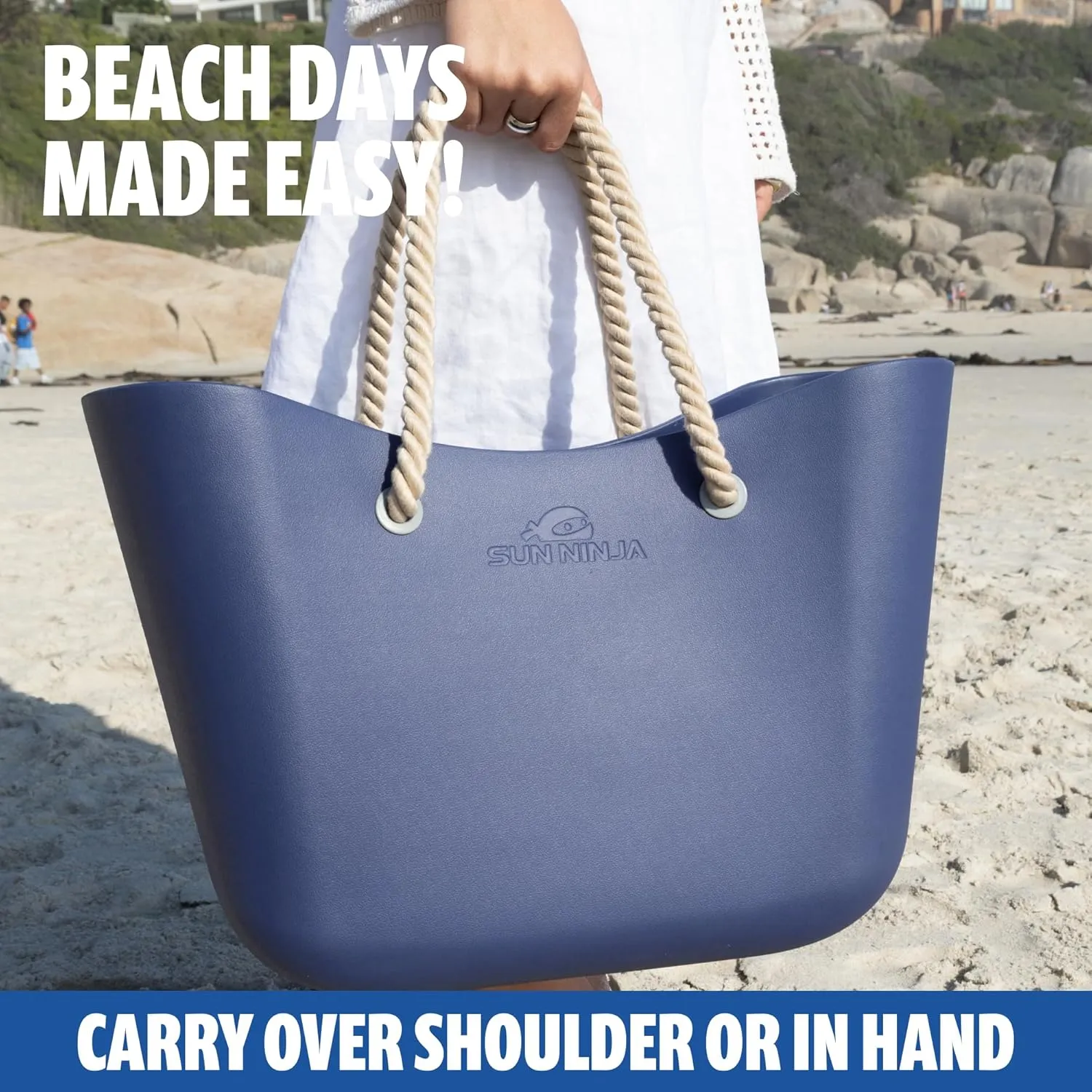 SUN NINJA Rubber Tote Bag - Plastic Beach Bag XL - Extra Large Rubber Bags and Totes - Waterproof and Sandproof EVA Tote Bag for Boat or Swim - Washable - Yellow