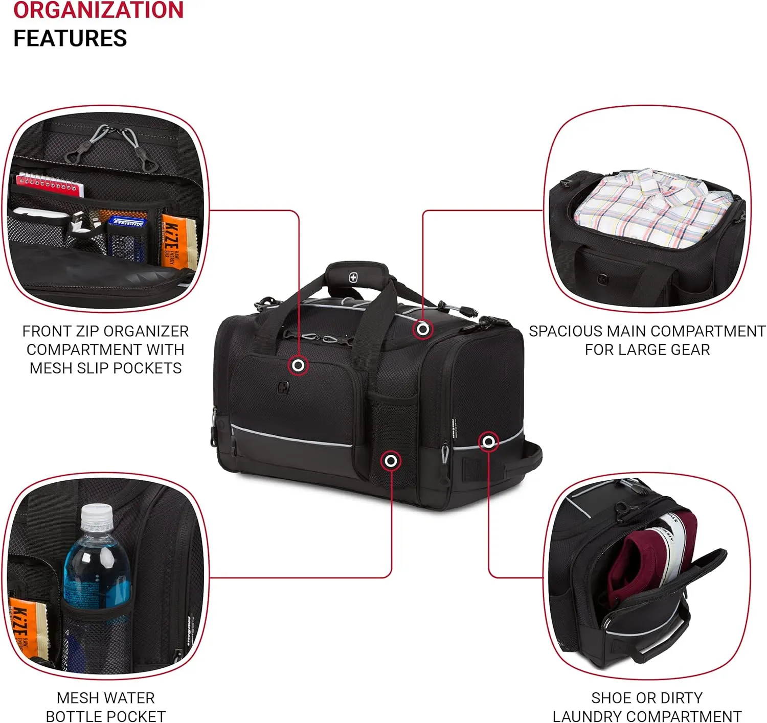SwissGear Apex Duffle Bag for Travel and Gym with Bungee-Cord System