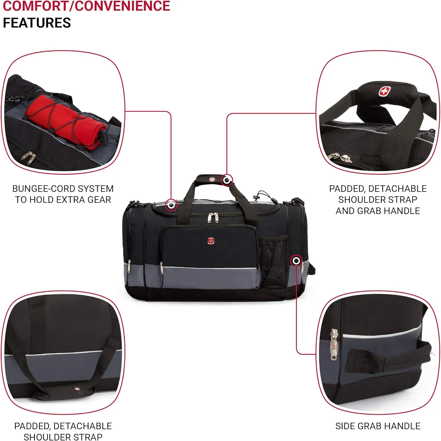 SwissGear Apex Duffle Bag for Travel and Gym with Bungee-Cord System