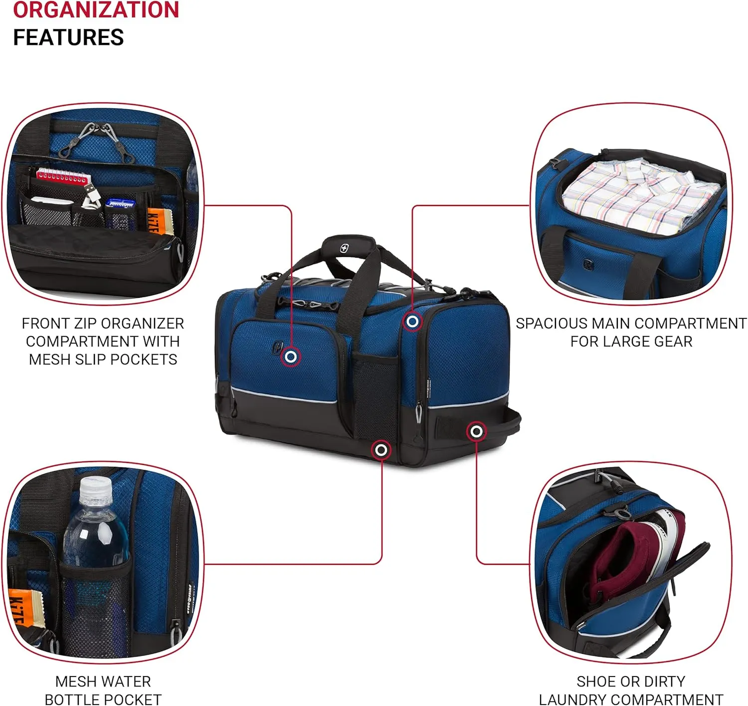 SwissGear Apex Duffle Bag for Travel and Gym with Bungee-Cord System