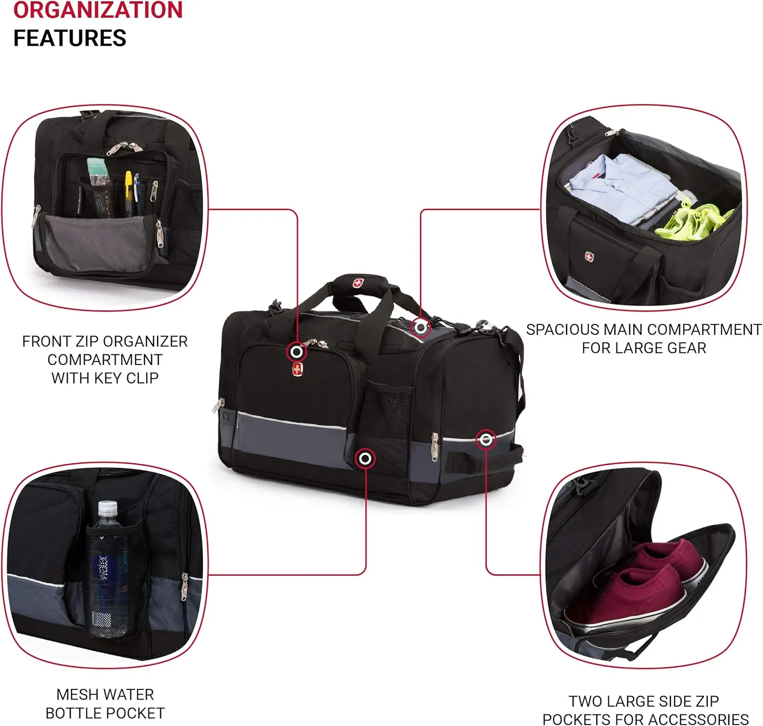 SwissGear Apex Duffle Bag for Travel and Gym with Bungee-Cord System