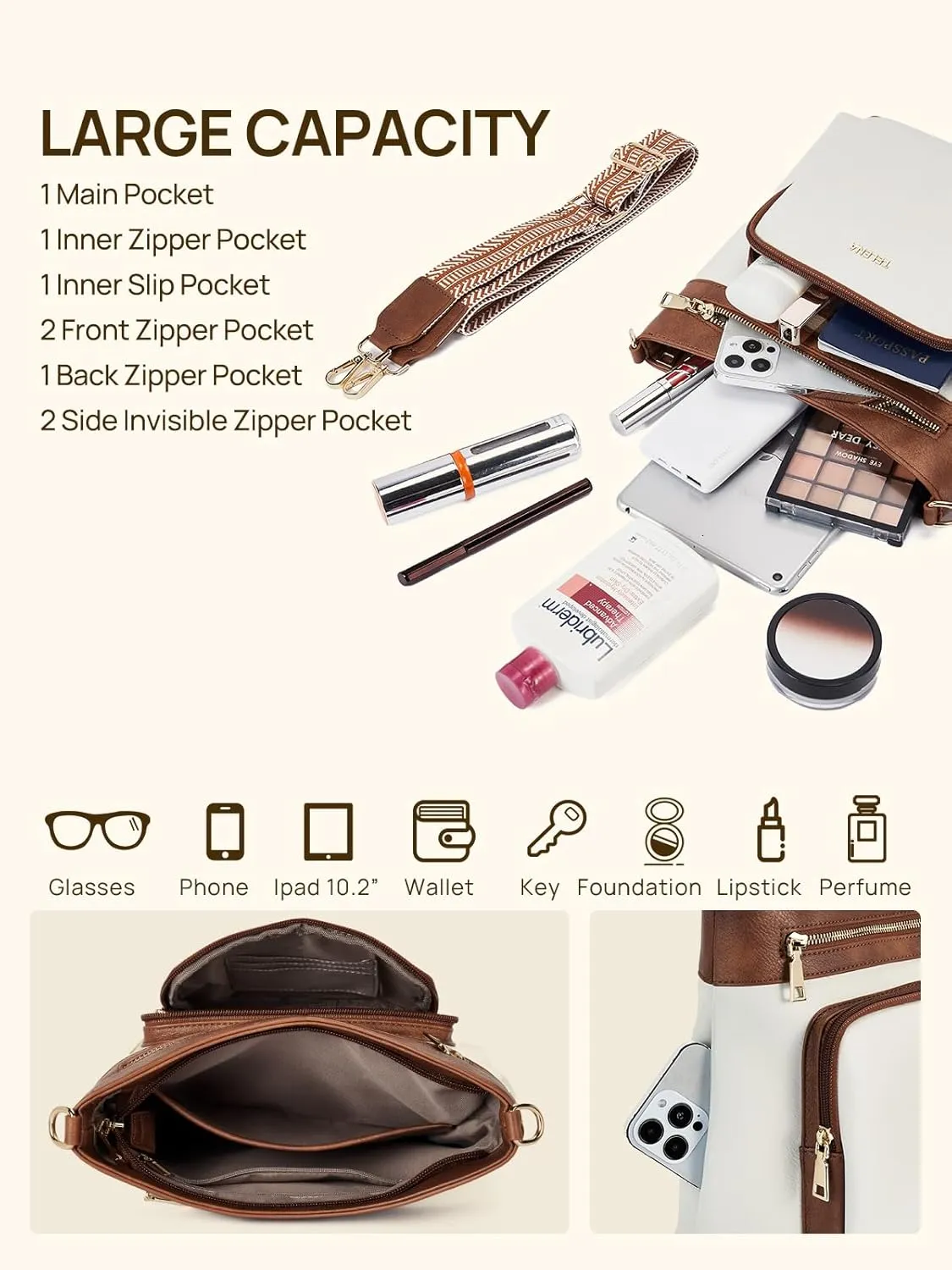 Telena Hobo Bags for Women Leather Purses Crossbody Bag Multi Pockets Large Shoulder Bags with Adjustable Strap