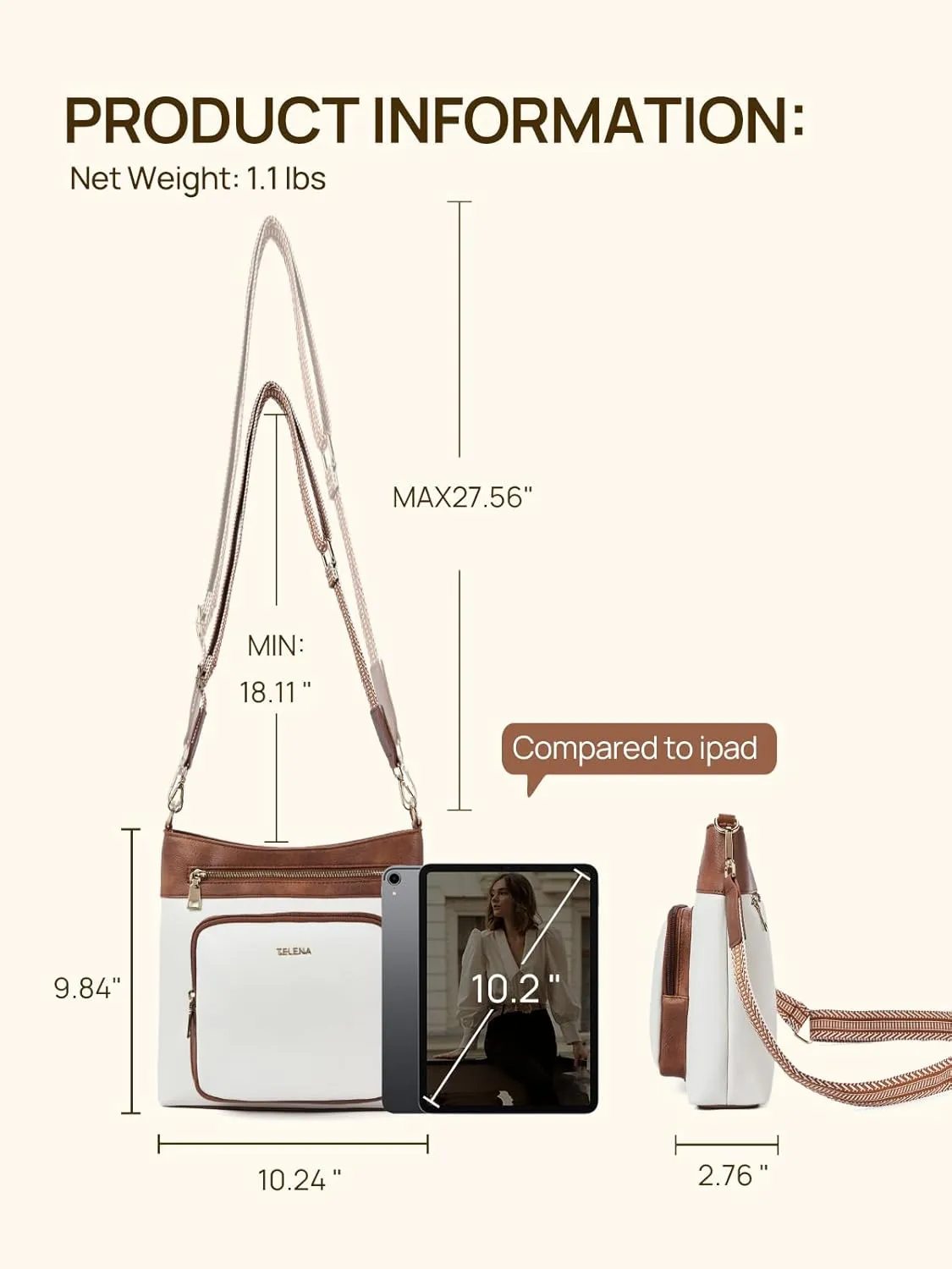 Telena Hobo Bags for Women Leather Purses Crossbody Bag Multi Pockets Large Shoulder Bags with Adjustable Strap