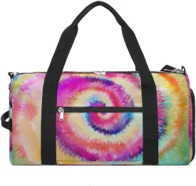 Tie Dye Style Rainbow Pattern Duffel with Shoe Compartment Lightweight Gym Bag for Women Men