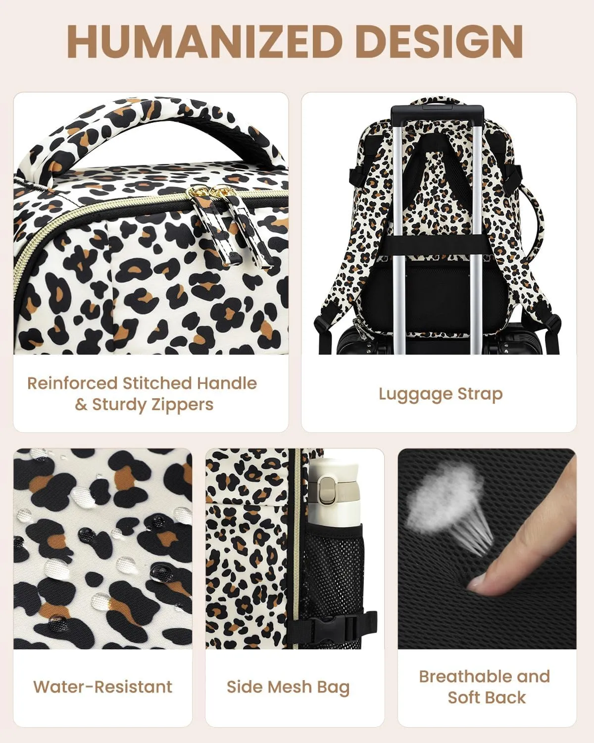 Travel Backpack for Women Man, Waterproof Personal Item Travel Bag Airline Approved Laptop Backpack Weekender bags Bookbag for Business,Travel, Work Fits 15.6 inch Laptop(Medium,Leopard)