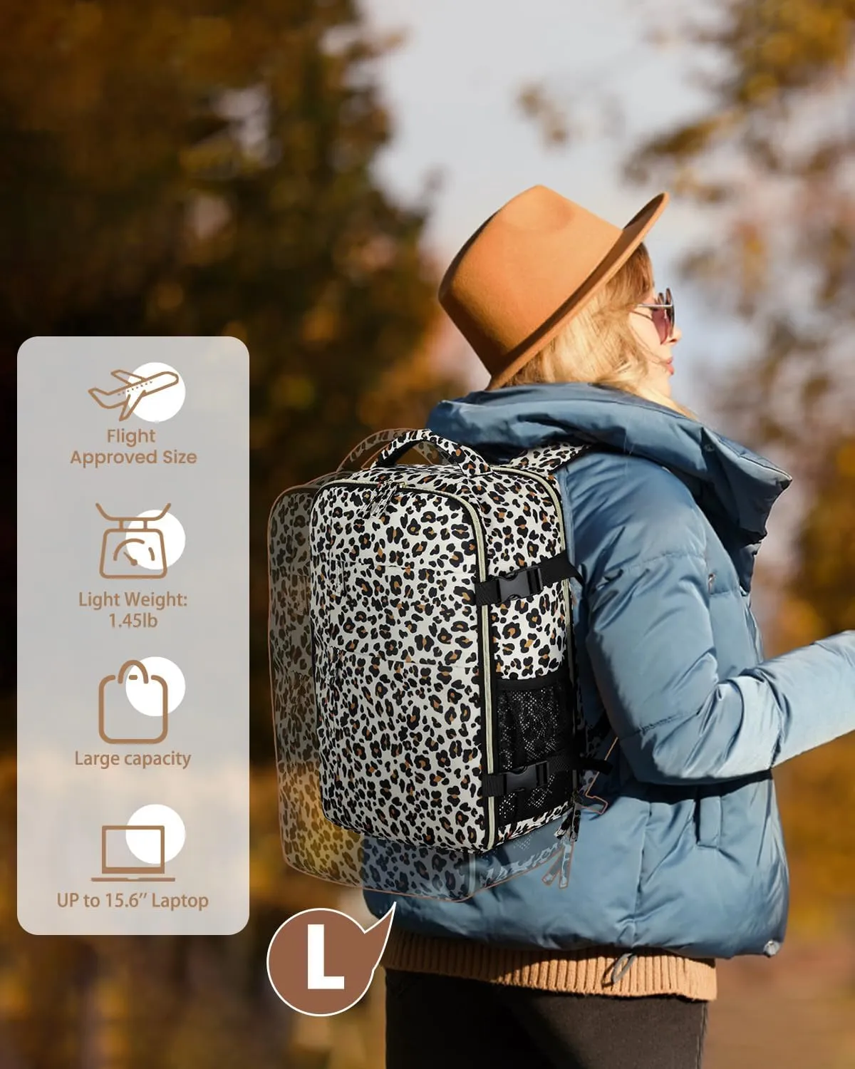 Travel Backpack for Women Man, Waterproof Personal Item Travel Bag Airline Approved Laptop Backpack Weekender bags Bookbag for Business,Travel, Work Fits 15.6 inch Laptop(Medium,Leopard)
