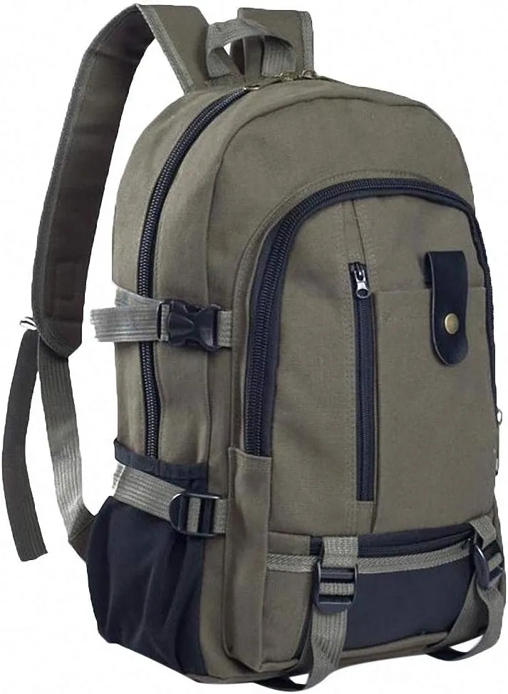 Travel Travel Bucket Backpack Men Canvas Bags College Student School Army Green