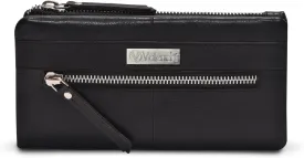 VALENCHI Leather Wallet For Women RFID Blocking Slim Minimalist Ladies Long Clutch Purse Organizer Credit Card Holder Slots with Zipper Pocket (Black Nappa)