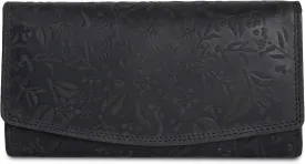 VALENCHI Leather Wallet For Women RFID Blocking Slim Minimalist Ladies Long Clutch Purse Organizer Credit Card Holder Slots with Zipper Pocket (Black Oily Hunter)