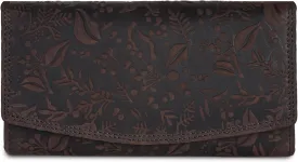 VALENCHI Leather Wallet For Women RFID Blocking Slim Minimalist Ladies Long Clutch Purse Organizer Credit Card Holder Slots with Zipper Pocket (Brown Oily Hunter)