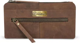 VALENCHI Leather Wallet For Women RFID Blocking Slim Minimalist Ladies Long Clutch Purse Organizer Credit Card Holder Slots with Zipper Pocket (Brown Vintage)