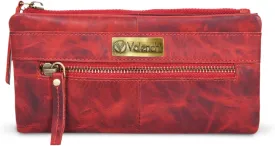 VALENCHI Leather Wallet For Women RFID Blocking Slim Minimalist Ladies Long Clutch Purse Organizer Credit Card Holder Slots with Zipper Pocket (Red Vintage)