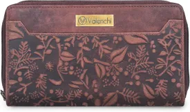 VALENCHI Leather Wallet For Women RFID Blocking Slim Minimalist Ladies Long Clutch Purse Organizer Credit Card Holder Slots with Zipper Pocket (Vintage Brown Flower)