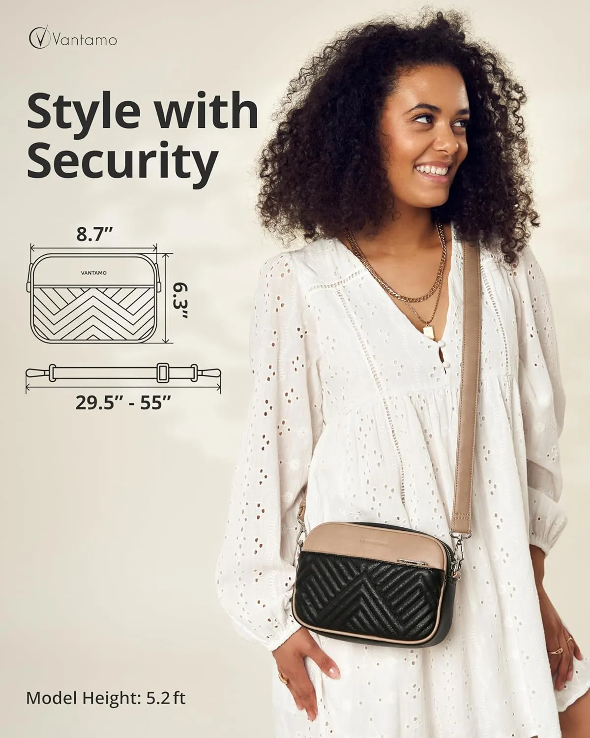 Vantamo Crossbody Bags For Women with Adjustable Strap, Premium PU Leather Purses for Women, Anti-Pickpocket Clip & Gift Box