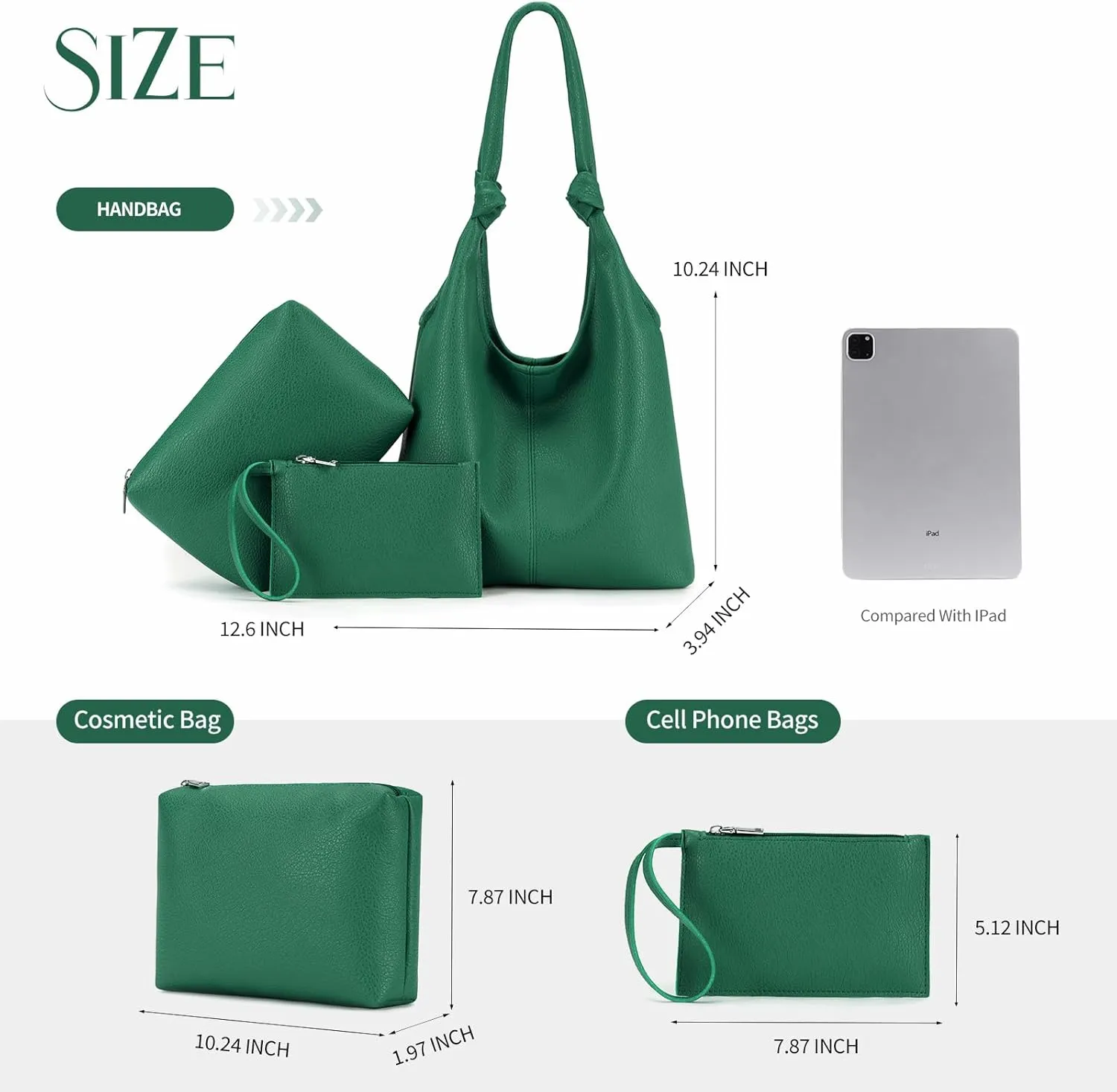 Vegan Leather Hobo Purses set, Slouchy Shoulder Bag Knotted Hobo Bags for Women with a small Purse and Clutch Handbag
