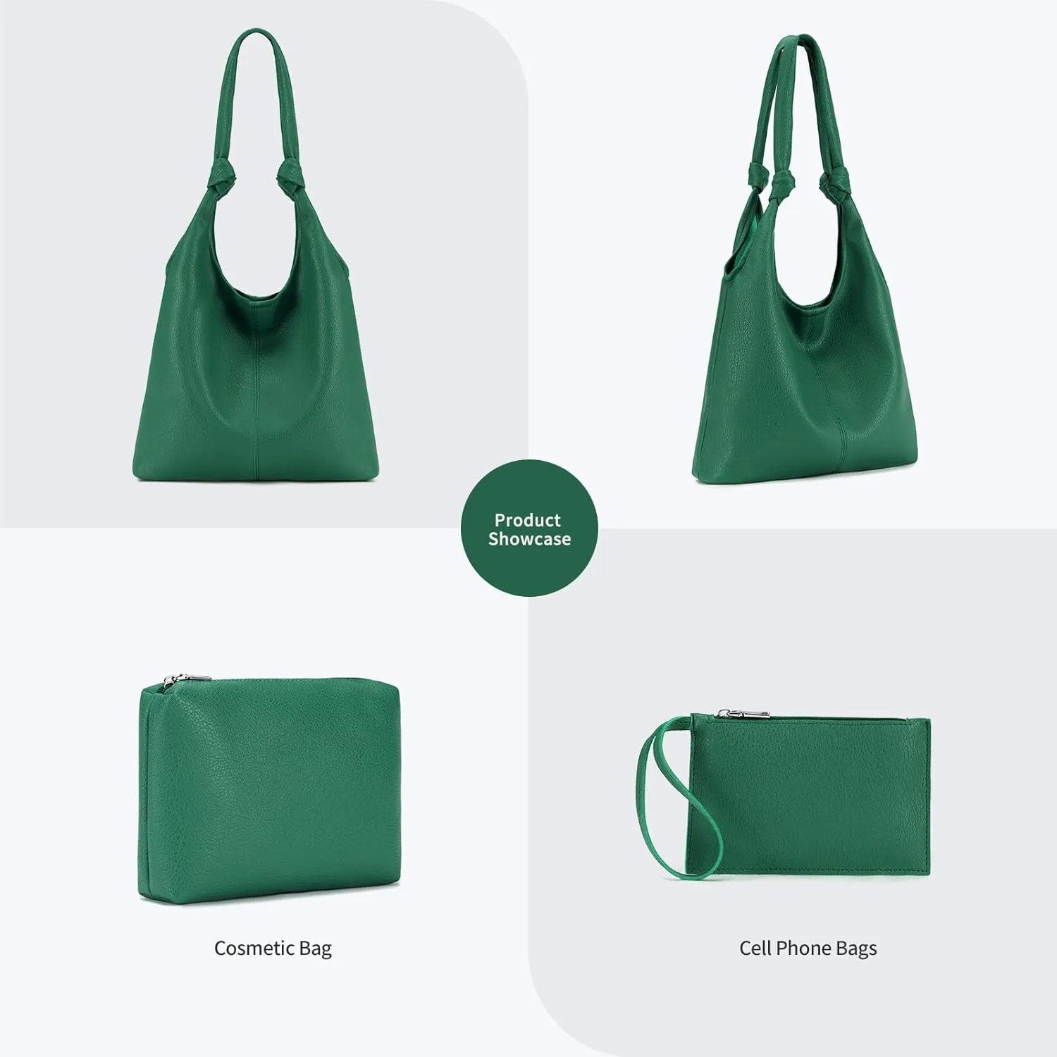 Vegan Leather Hobo Purses set, Slouchy Shoulder Bag Knotted Hobo Bags for Women with a small Purse and Clutch Handbag