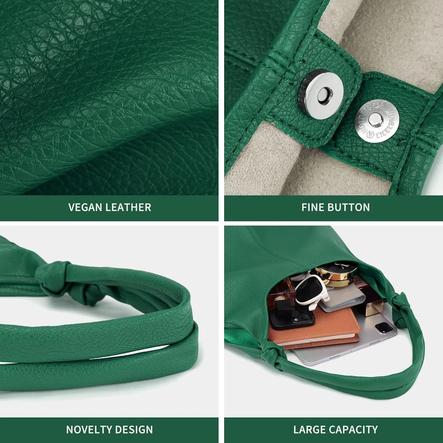 Vegan Leather Hobo Purses set, Slouchy Shoulder Bag Knotted Hobo Bags for Women with a small Purse and Clutch Handbag