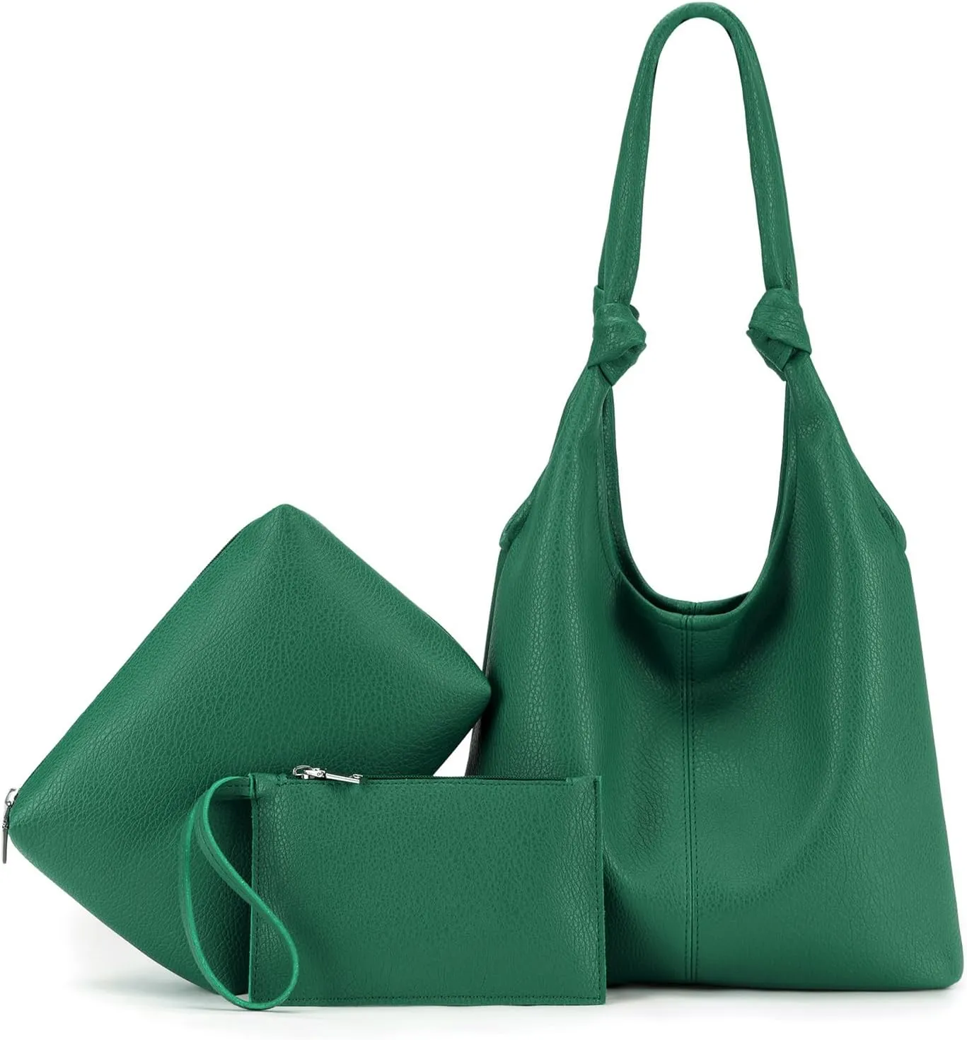 Vegan Leather Hobo Purses set, Slouchy Shoulder Bag Knotted Hobo Bags for Women with a small Purse and Clutch Handbag