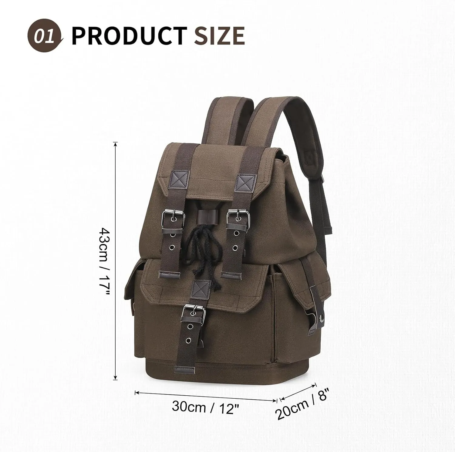 Vintage Canvas Backpack for Men Women, Durable Casual Daypack, Large Capacity Travel Rucksack Fits for Hiking and Daily Use (Coffee)