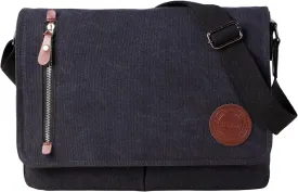 Vintage Canvas Satchel Messenger Bag for Men Women,Travel Shoulder bag 13.5" Laptop Bags Bookbag (Black)